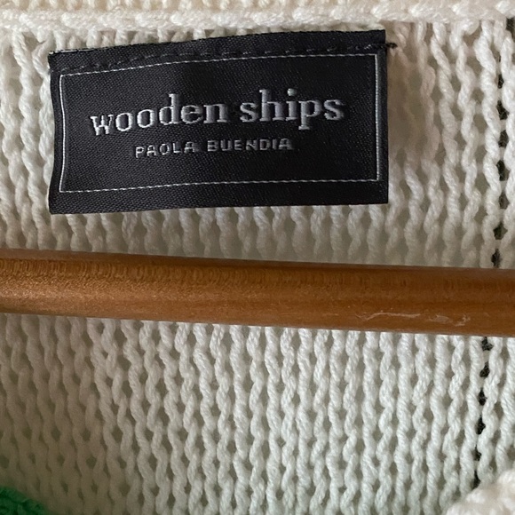 wooden ships Hudson Laced Cotton Open Knit Oversized Sweater in White/Navy XS/S - Picture 4 of 7